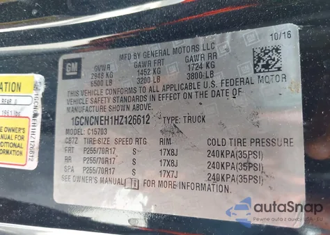 2017 Chevrolet Silverado 1500 Wt из США, поврежденный, VIN 1GCNCNEH1HZ126612